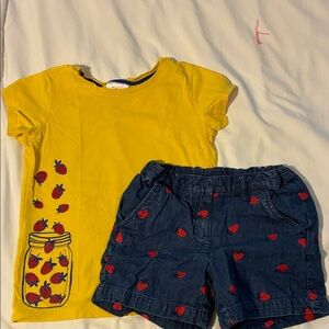 Hanna Andersson Yellow Tee with Navy Strawberry Shorts